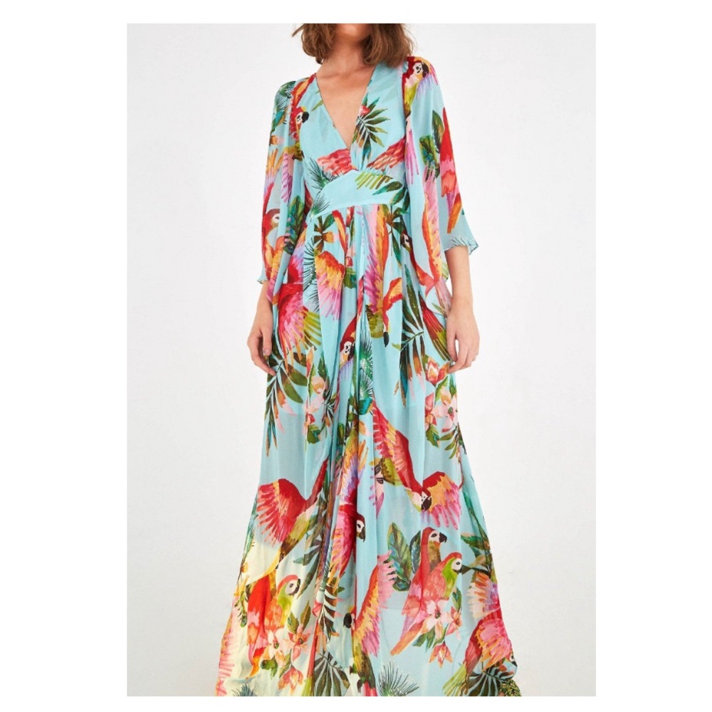 ♥️SOLD♥️ FARM RIO Blue Macaw Maxi Dress